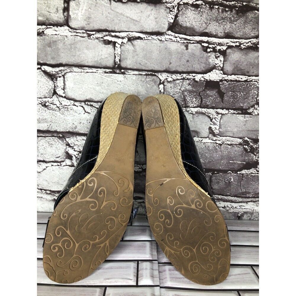 Brighton Riva Blue Croc Patent Leather Espadrille High Wedge Women Sz 9M US/40EU - Picture 14 of 16